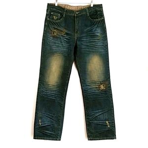 De Baggio Stitched Distressed Straight Leg Jeans